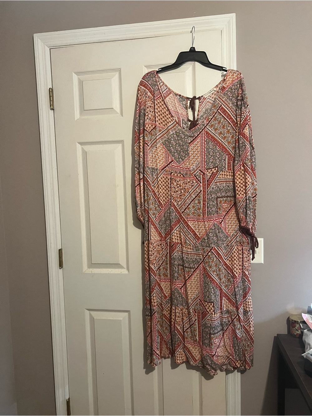 Women’s Boho Patchwork Maxi Dress - Red-Multi